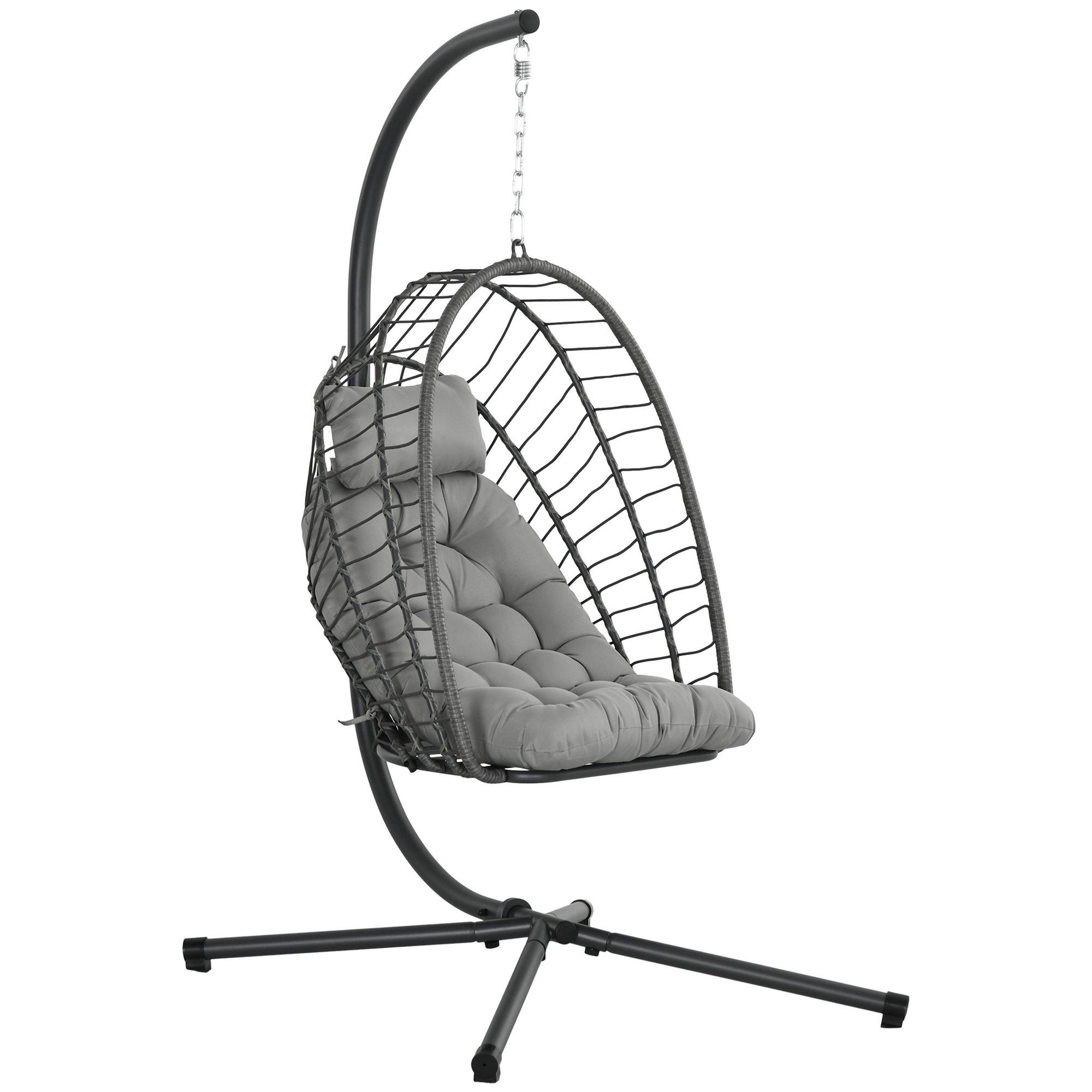 PE Rattan Hanging Swing Chair with Thick Cushion, Patio Hanging Chair, Grey